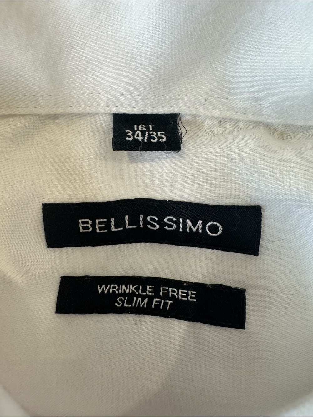 Bellissimo Wrinkle Free Slim Fit Dress Shirt White Size 16 34/35 Cotton Blend - Picture 3 of 12